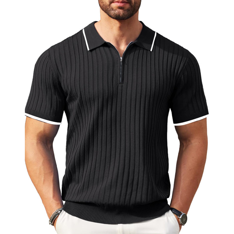 Lars | Ribbed short-sleeved polo shirt with zipper