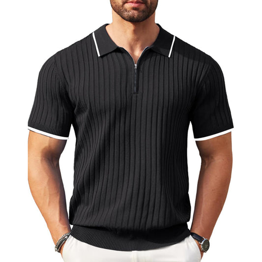 Lars | Ribbed short-sleeved polo shirt with zipper