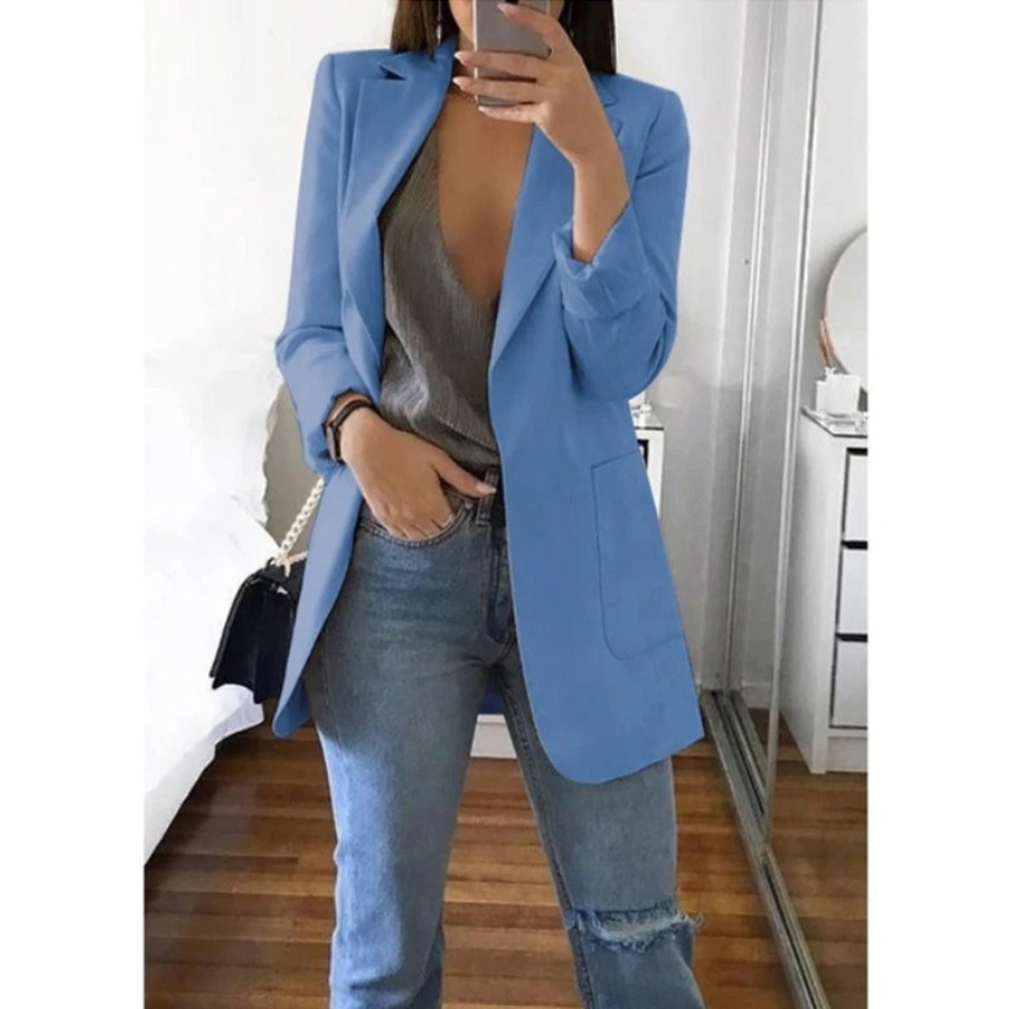 INES | Long Blazer in Sophisticated Khaki