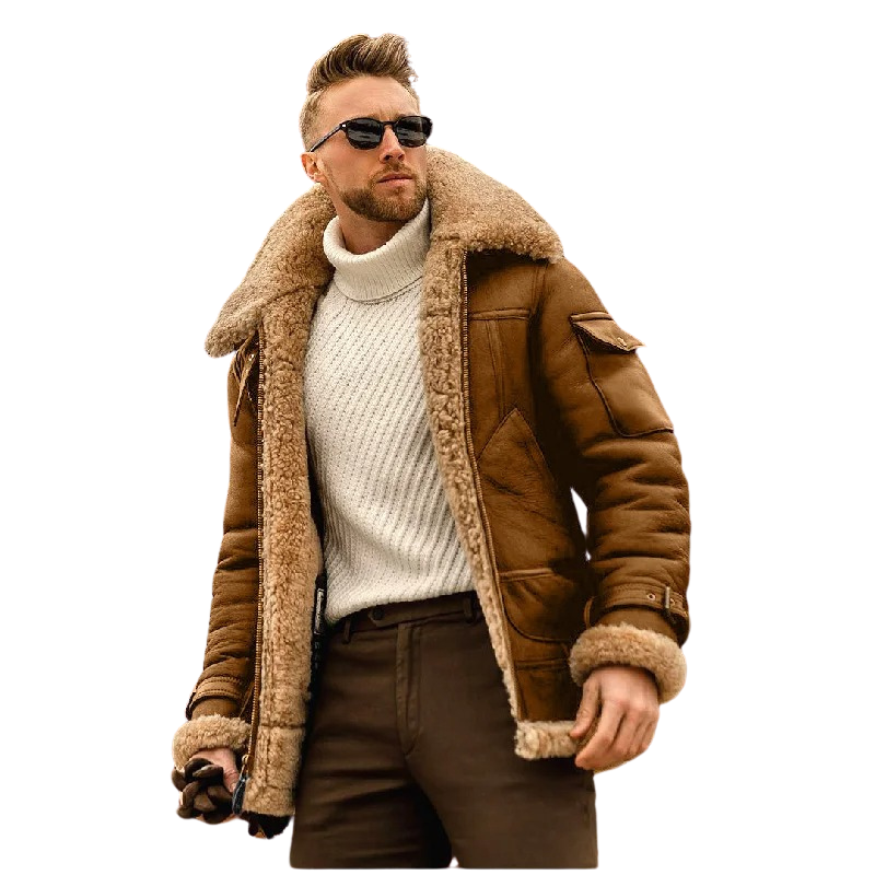 Bomber jacket in genuine leather for men – Warm lining in sheepskin