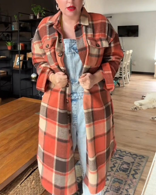 Laviniaé Relaxed Checked Coat with Buttons – Trendy Women's Outerwear