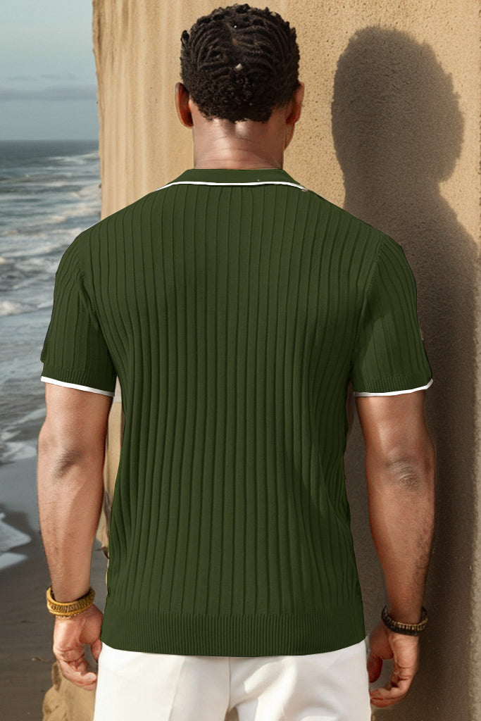 Lars | Ribbed short-sleeved polo shirt with zipper
