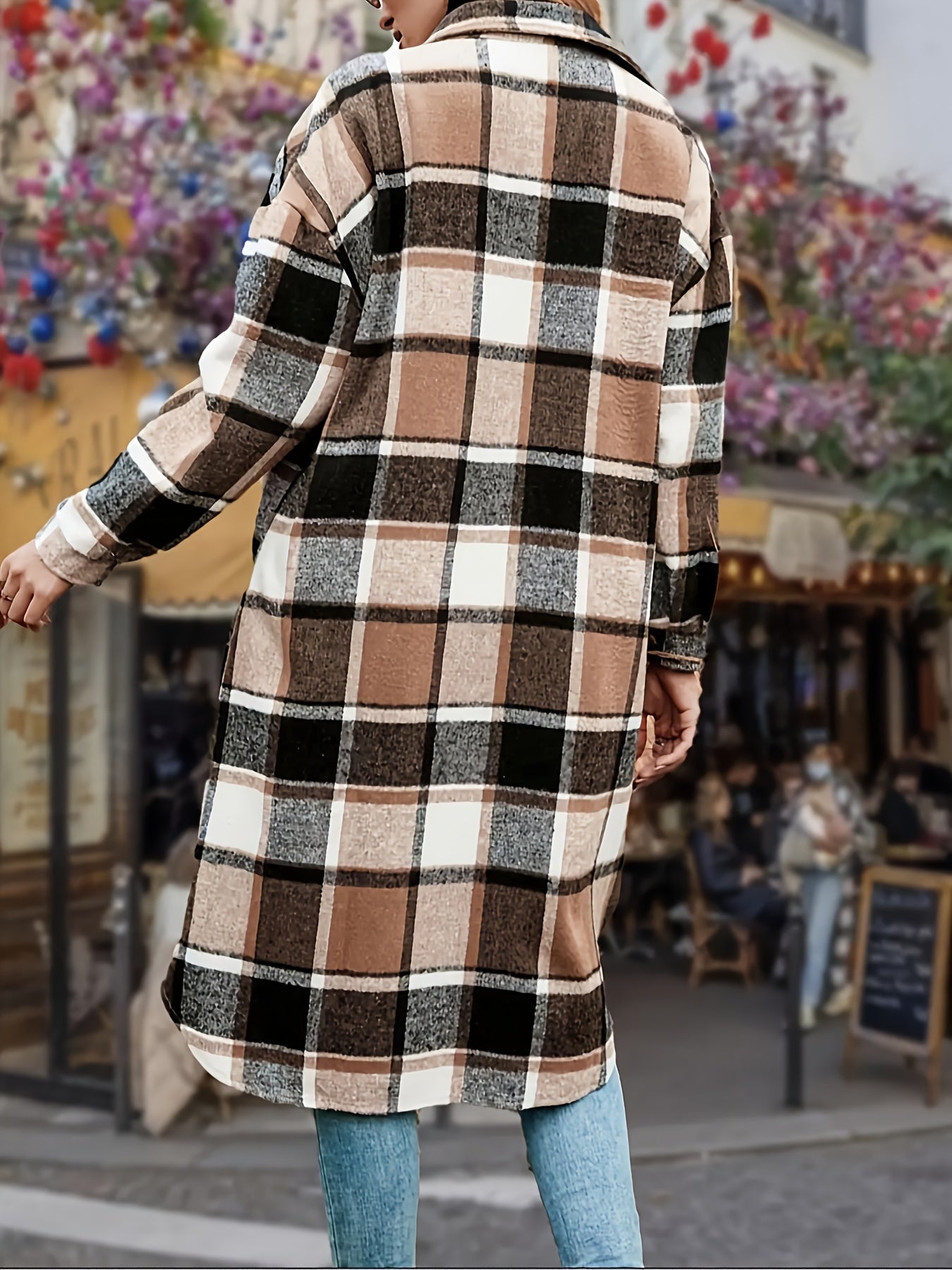 CLARISSE™ | Elegant Long Tweed Coat in Black & White