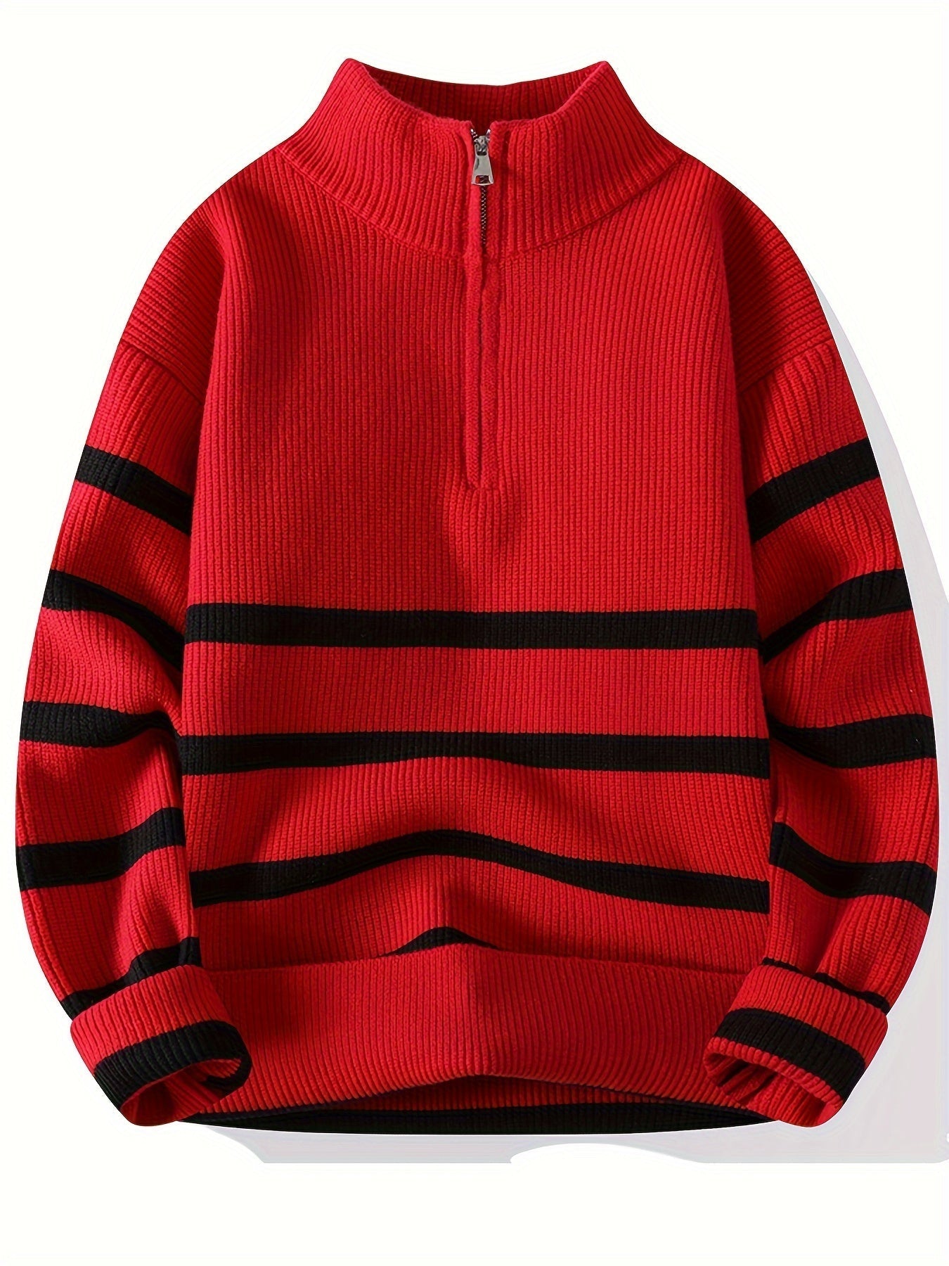 Talon Men's Striped Knitted Sweater – Quarter-Zip Pullover for Fall/Winter