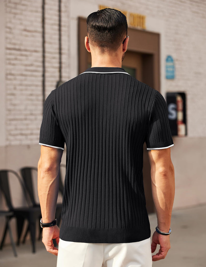 Lars | Ribbed short-sleeved polo shirt with zipper