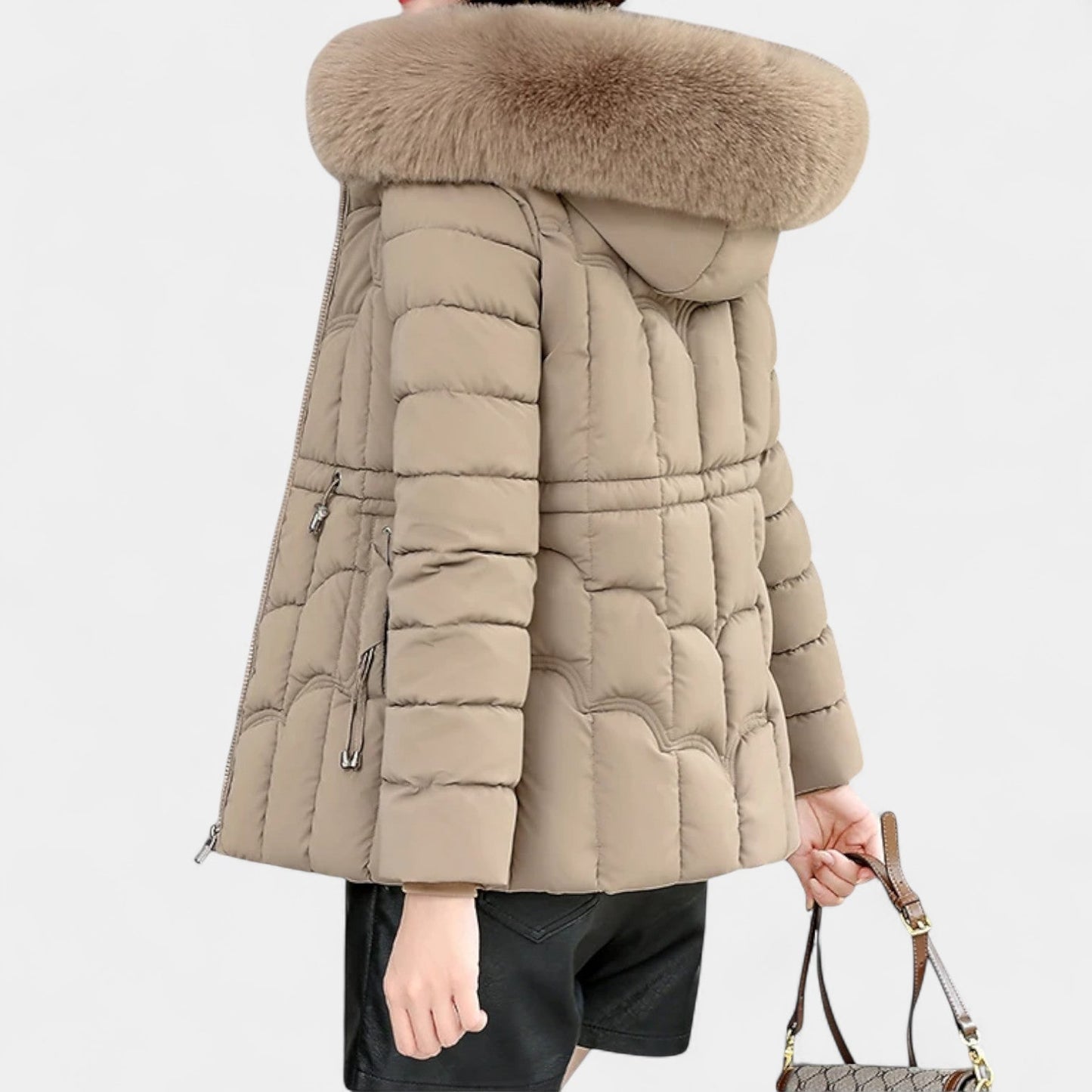 Elodie | Elegant Parkas med Fuskpäls och Justerbar Midja