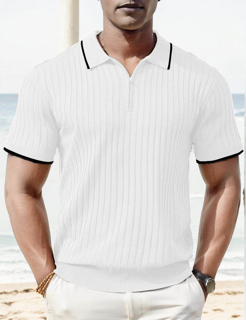 Lars | Ribbed short-sleeved polo shirt with zipper