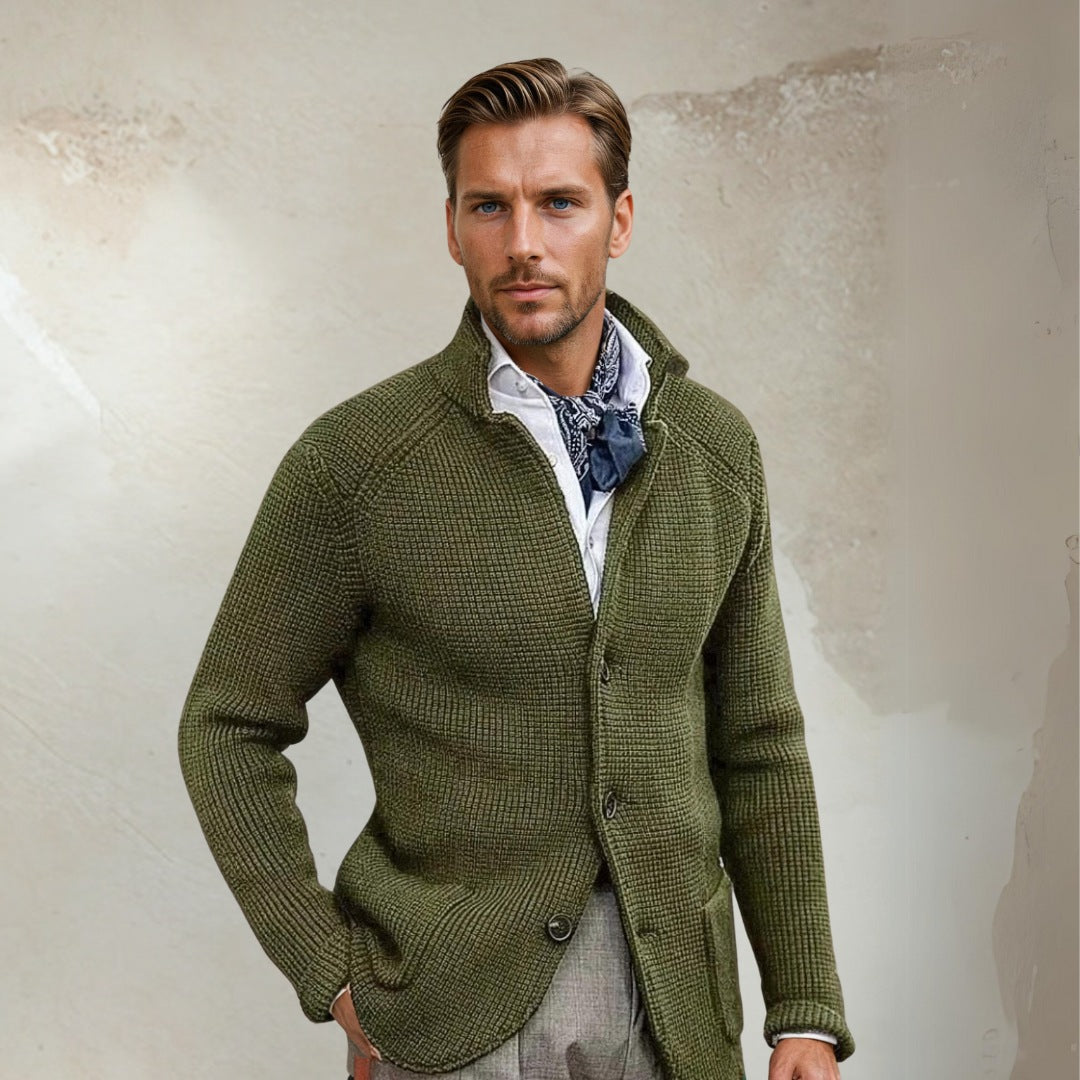 Men's Wool Blend Jacket – Tailored Fit with High Collar and Side Pockets