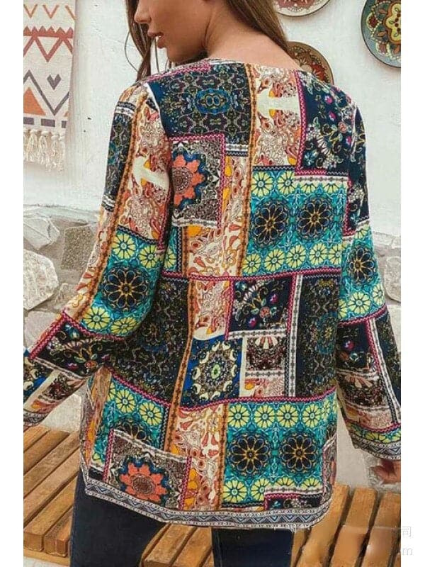 Bohemian Down Jacket – Long Oversized Jacket with Open Front and Decorative Details