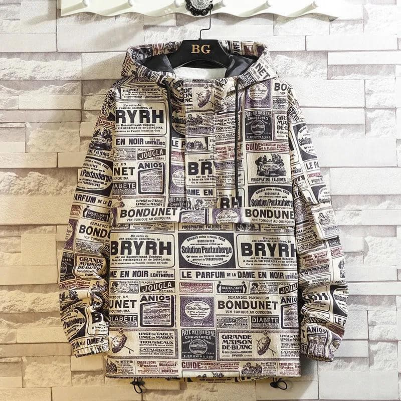 Unisex Retro Windbreaker with Hood and Front Pocket
