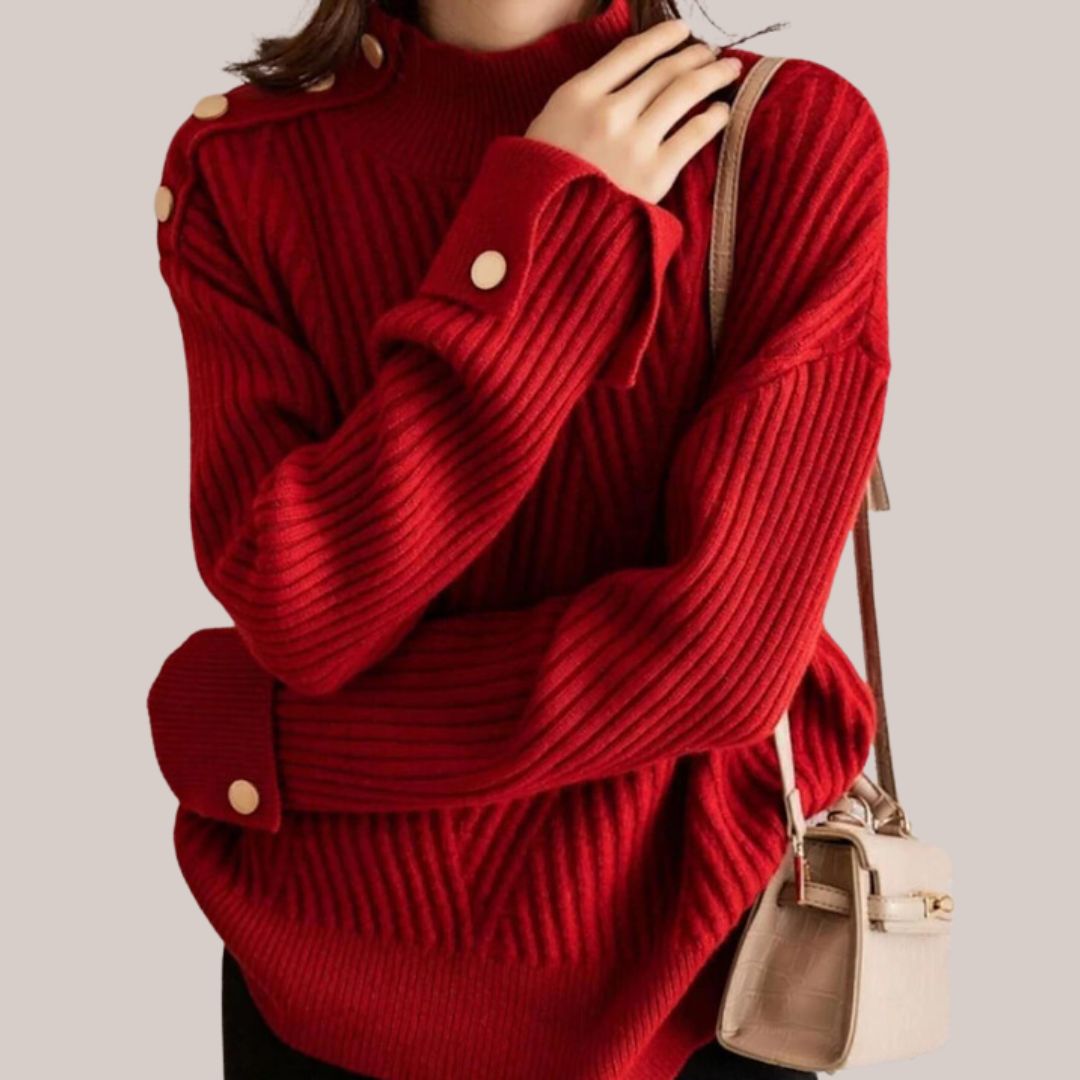 Saphira Knitted High Neck Sweater – Dametrøje med knapdetaljer