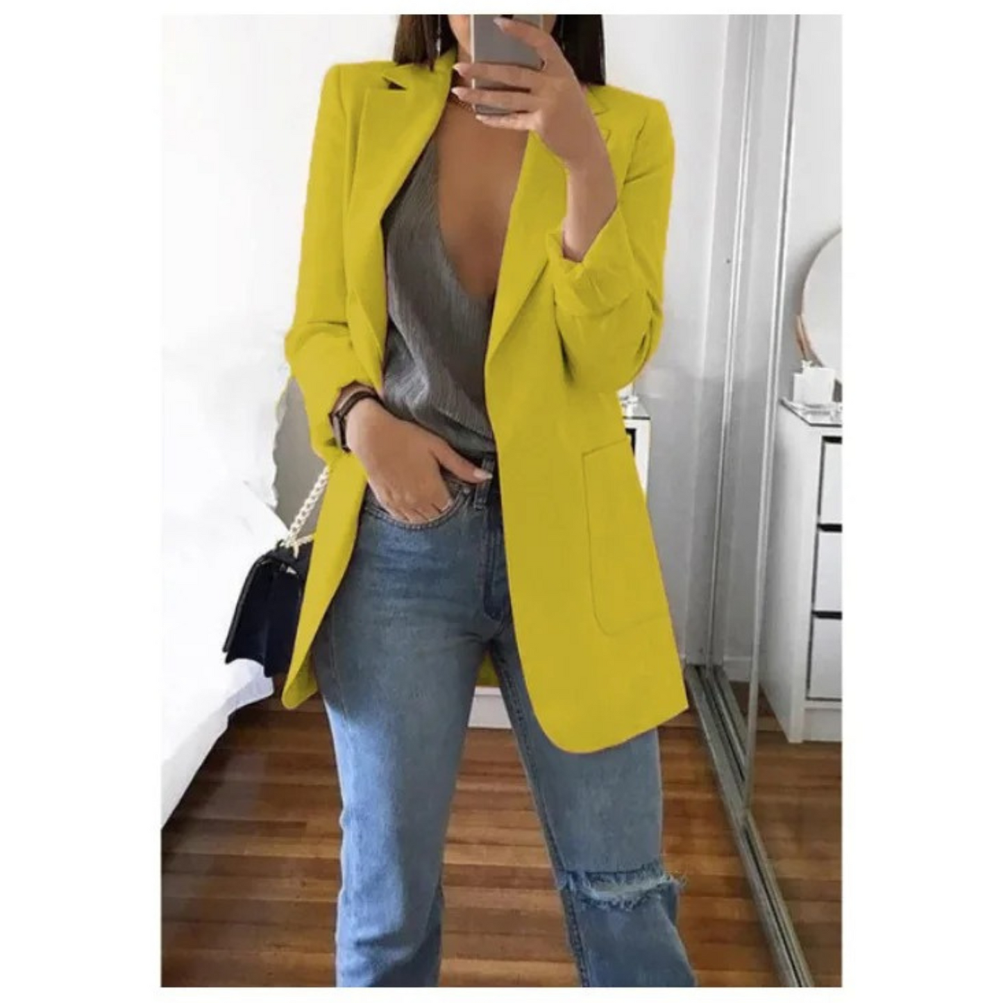 INES | Long Blazer in Sophisticated Khaki