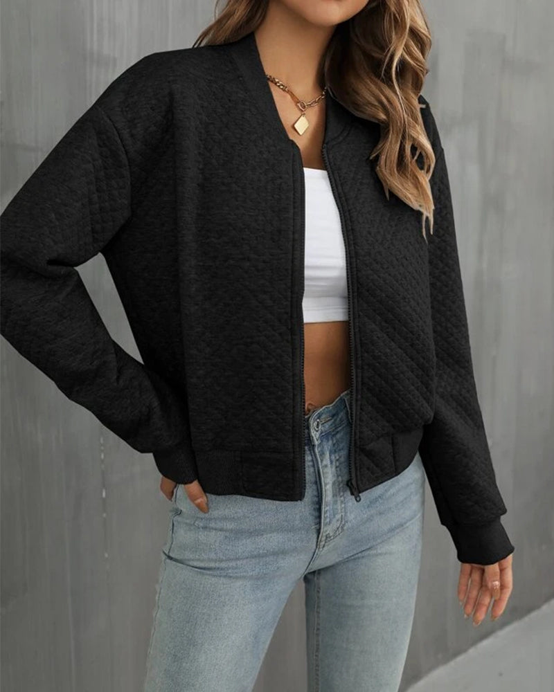 Women's Bomber Jacket Quilted – Short Jacket with Zipper & Ribbed Cuffs