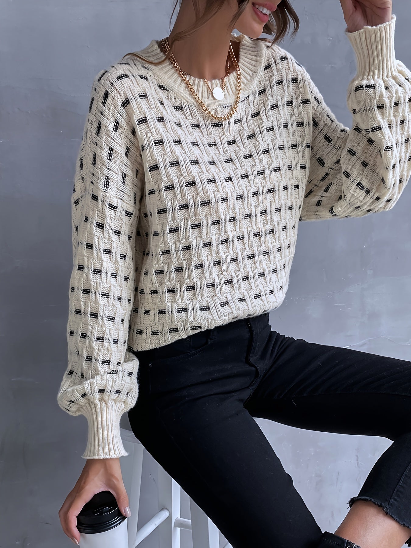 Karin Vintage Färgblock Tröja för Kvinnor – Retrochic Stickad Tröja
