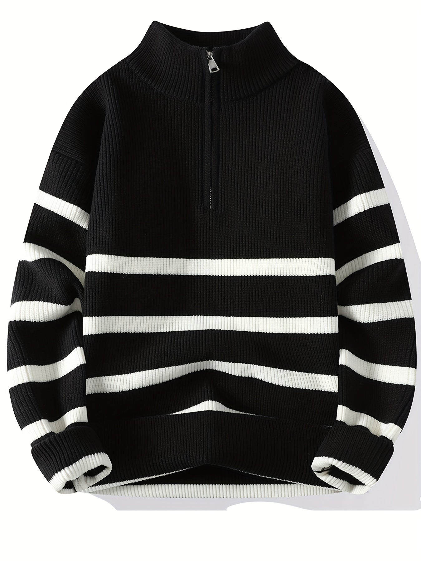 Talon Men's Striped Knitted Sweater – Quarter-Zip Pullover for Fall/Winter