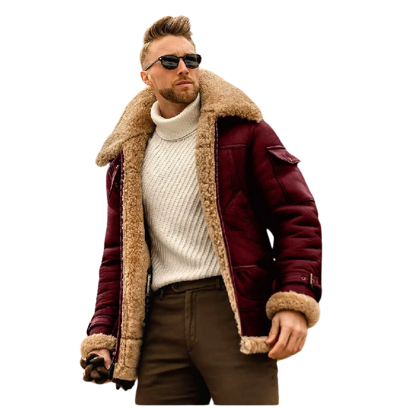 Bomber jacket in genuine leather for men – Warm lining in sheepskin