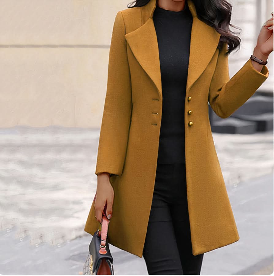 Sophisticated Women's Long Coat – Double-Breasted with Tailored Fit