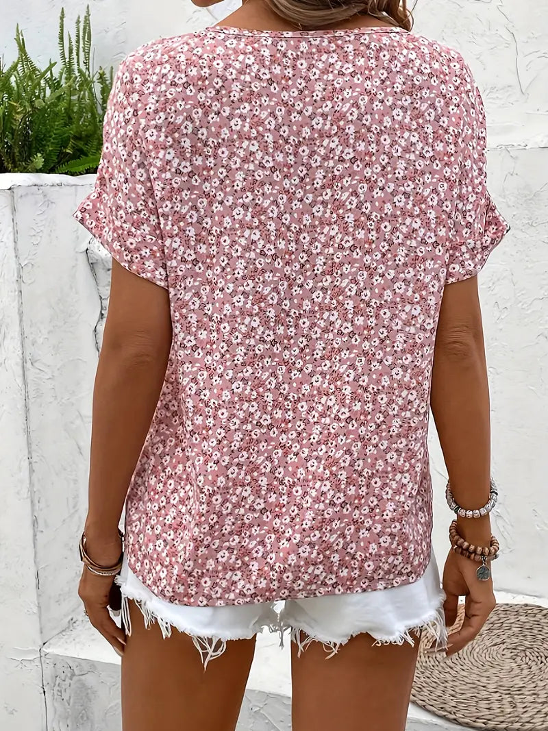 Lovisa | Floral short-sleeved button-up blouse with loose fit