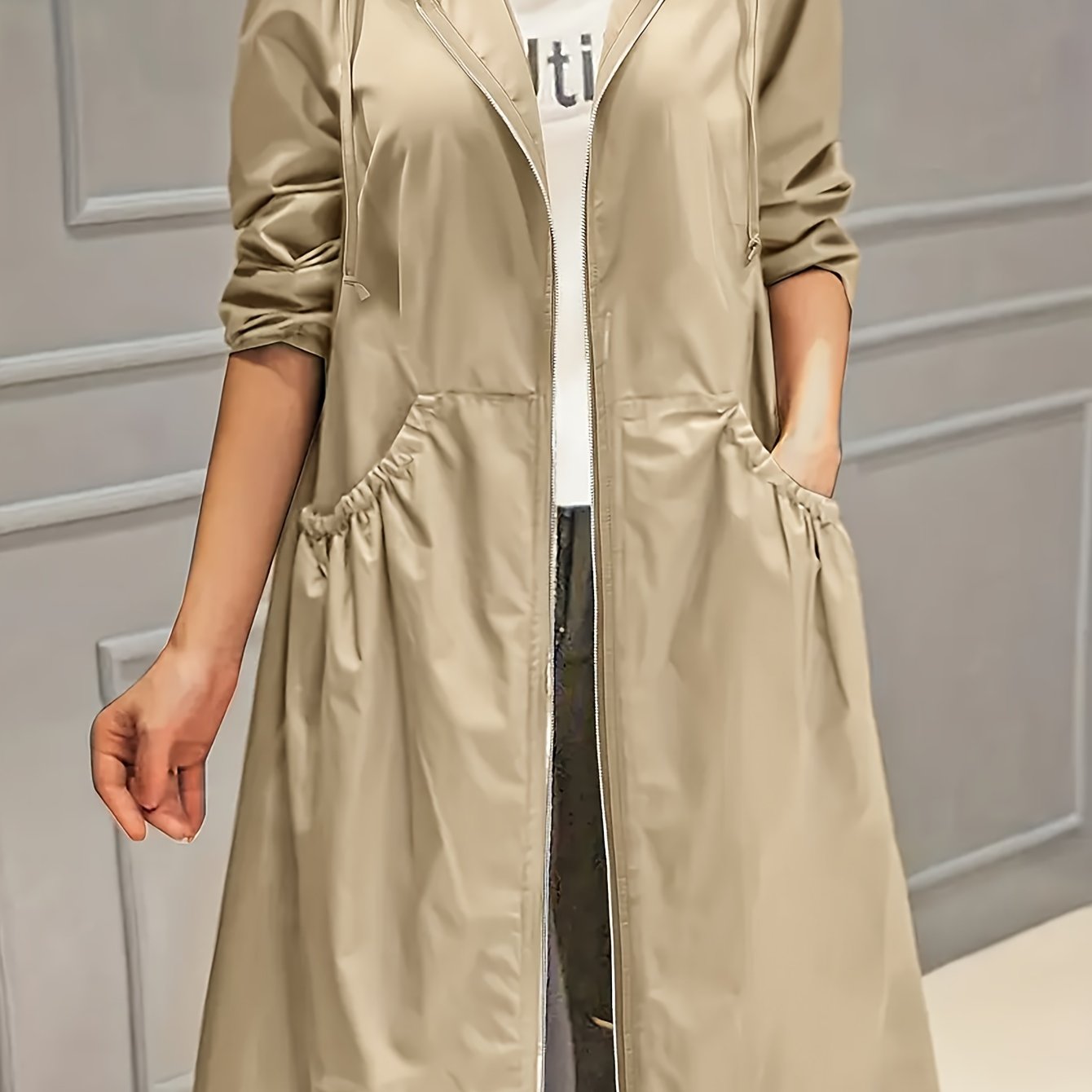 MIRELA™ | Oversized Hoodie Jacket in Beige for Women