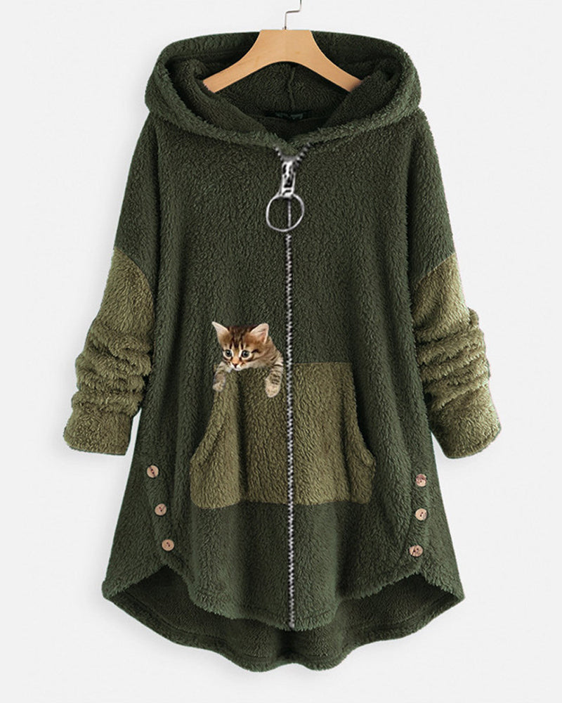 Charmelise Hooded Cape with Cute Cat Print – Cozy and Stylish
