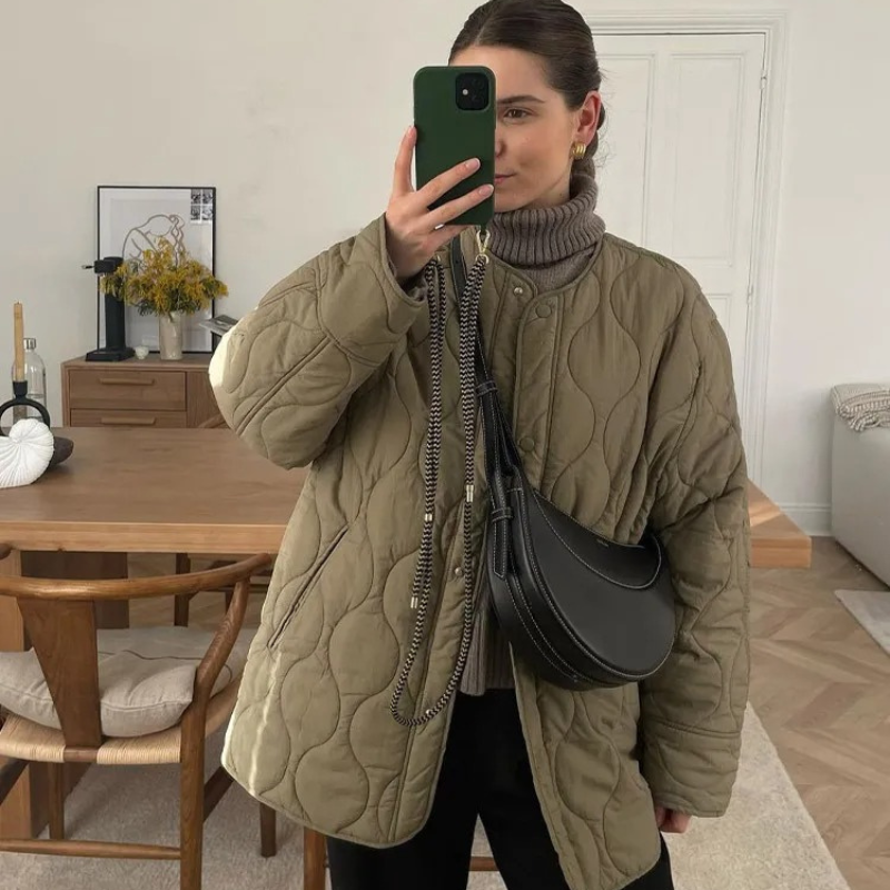 Moa Dam Puffer Jacket – Round Neck Buttoned Outer Jacket