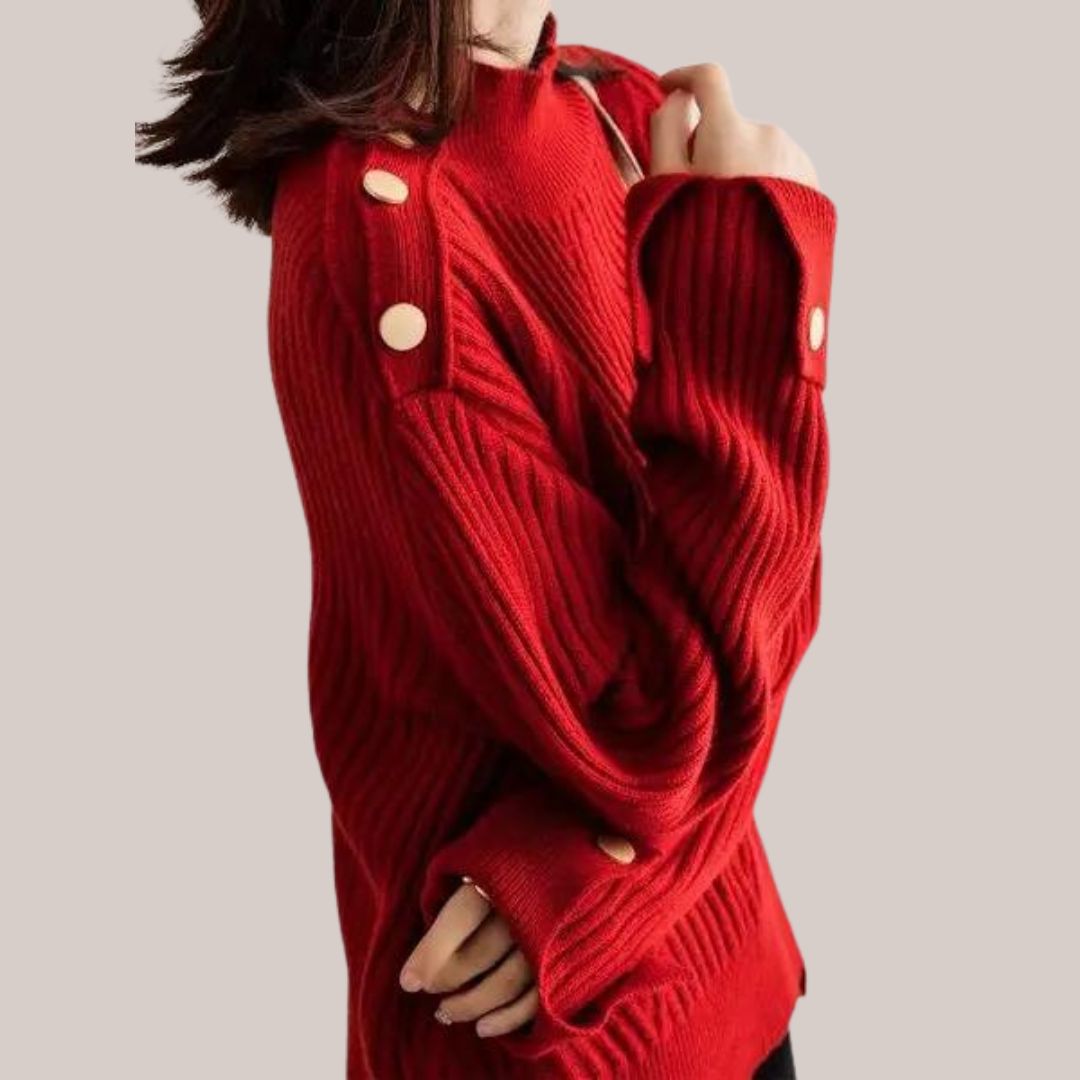 Saphira Knitted High Neck Sweater – Dametrøje med knapdetaljer