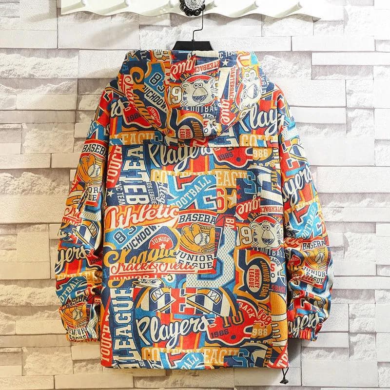 Unisex Retro Windbreaker with Hood and Front Pocket