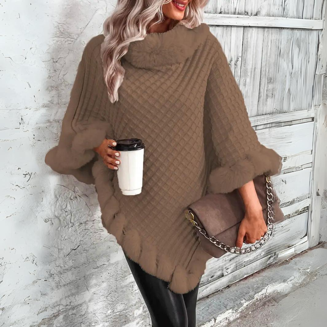 Olivienne Warm Knitted Cape – Elegant Women's Outerwear