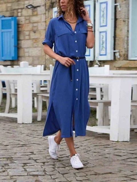 Lucie | Elegant Sommarklänning med Bälte i Bränd Orange Ton