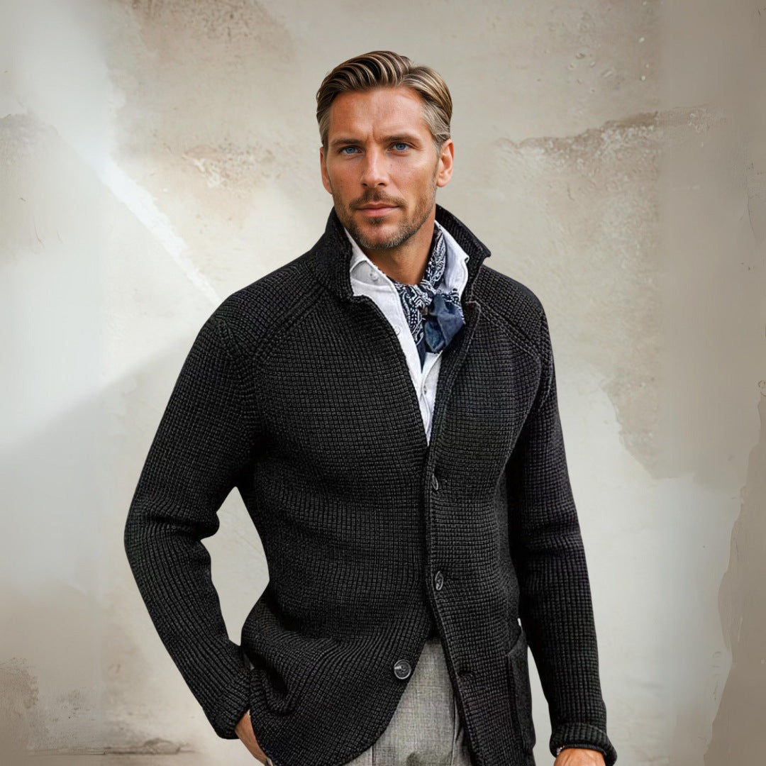 Men's Wool Blend Jacket – Tailored Fit with High Collar and Side Pockets