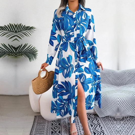 Allegra | Elegant Floral Shirt Dress with Tie Band