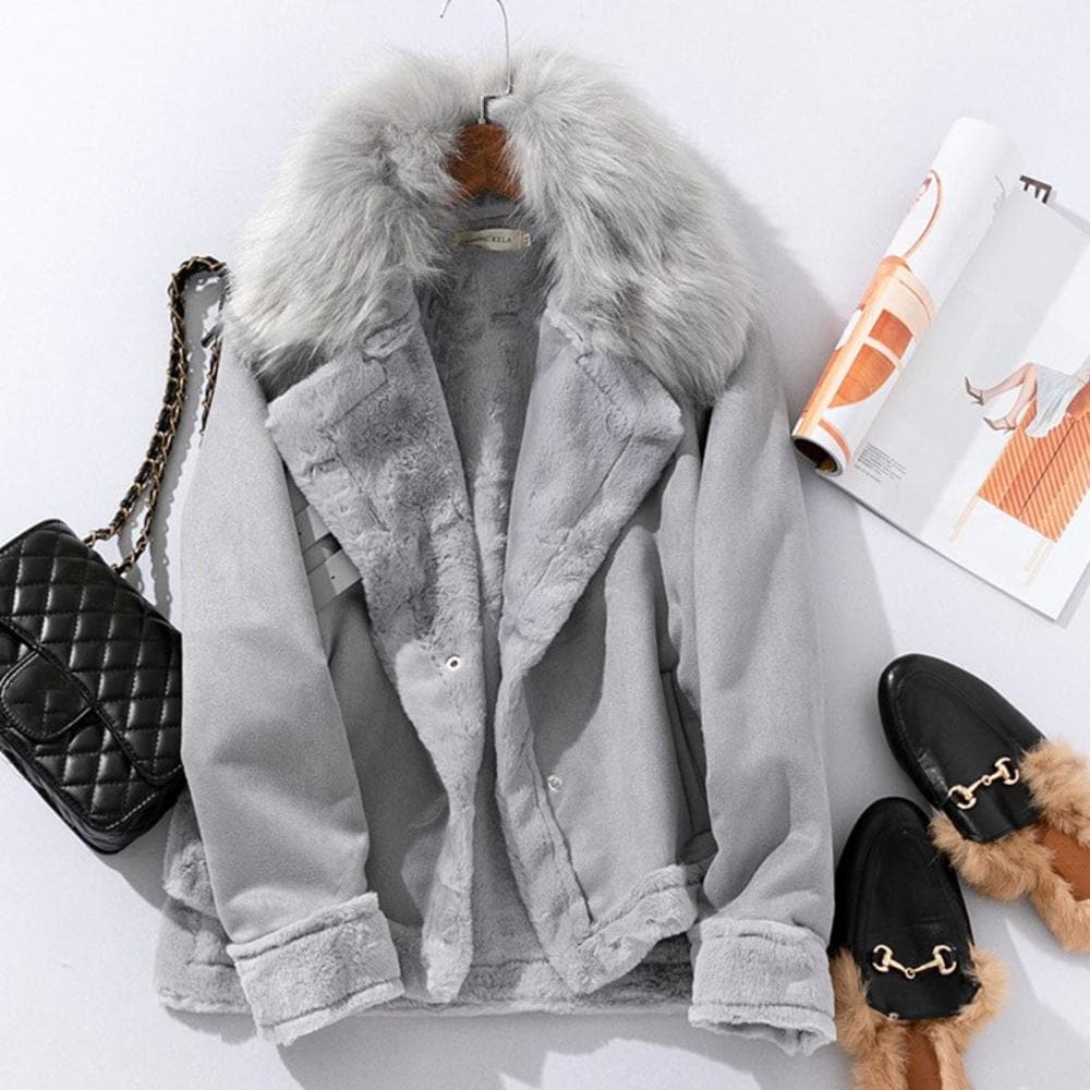 Shearling Down Jacket – Biker Style with Asymmetric Zipper and Adjustable Buckles