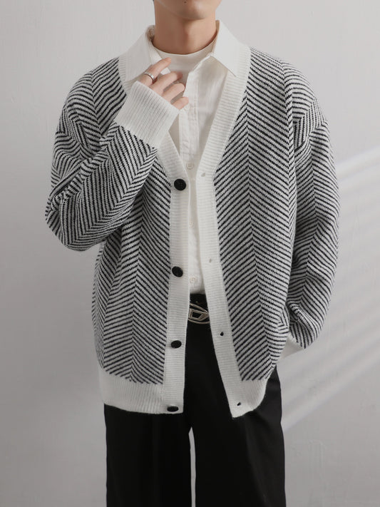 Thorsten Stylish Striped Loose Cardigan – Trendy Men’s Knitwear