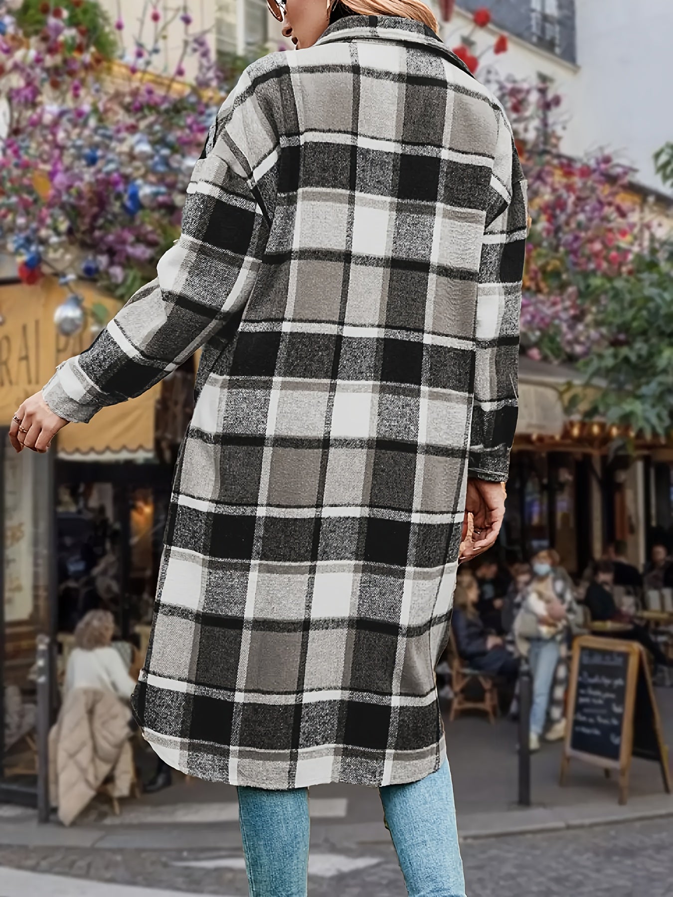 CLARISSE™ | Elegant Long Tweed Coat in Black & White