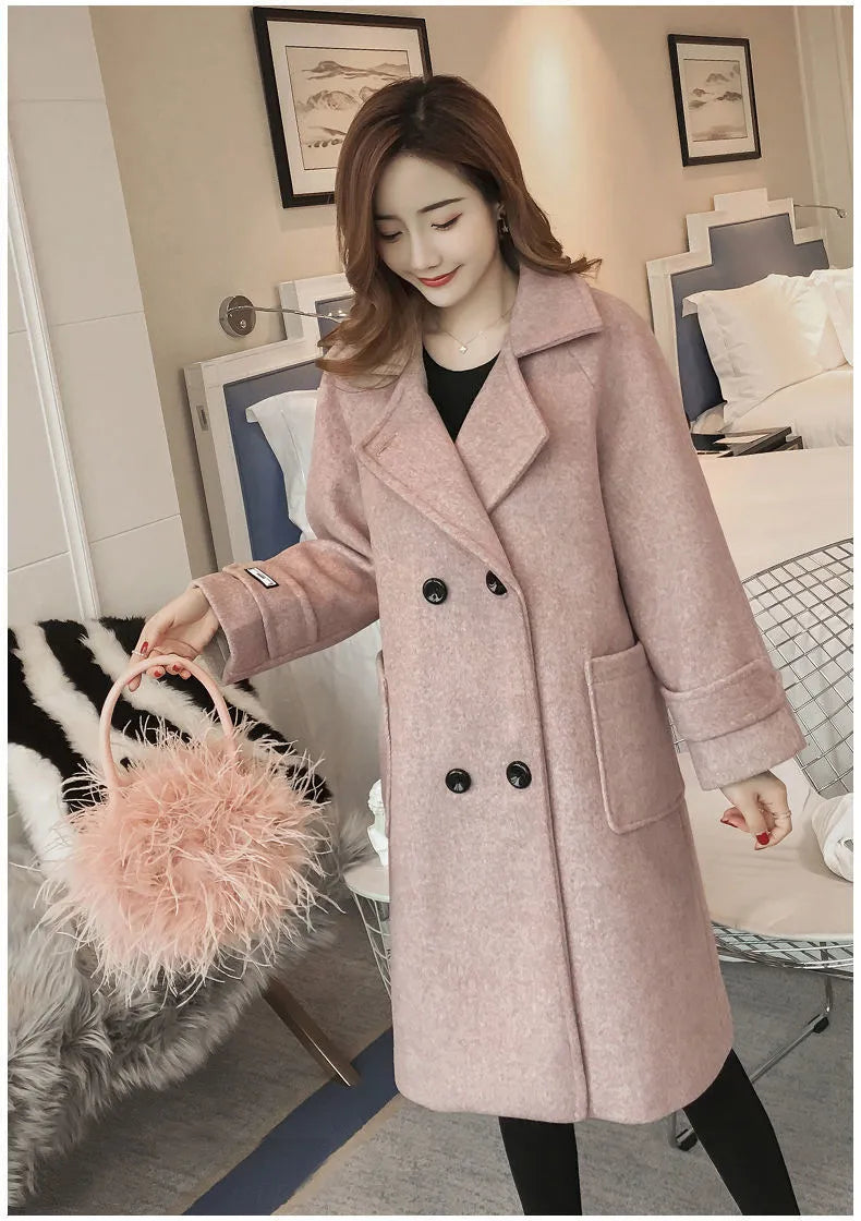 Dam Chic Double-Breasted Long Overcoat – Elegant Winter Design