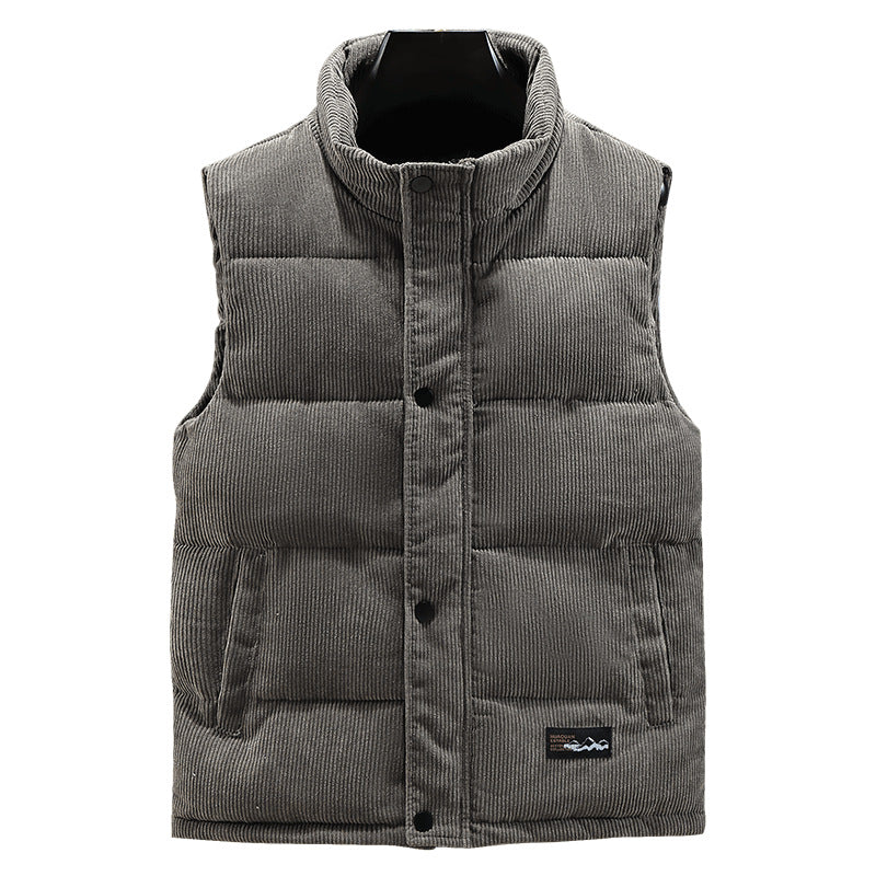 Men's Vest in Quilted Corduroy Fabric – High Collar with Snap Buttons and Pockets