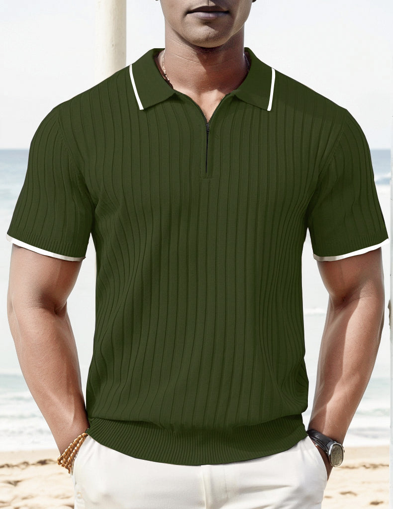 Lars | Ribbed short-sleeved polo shirt with zipper