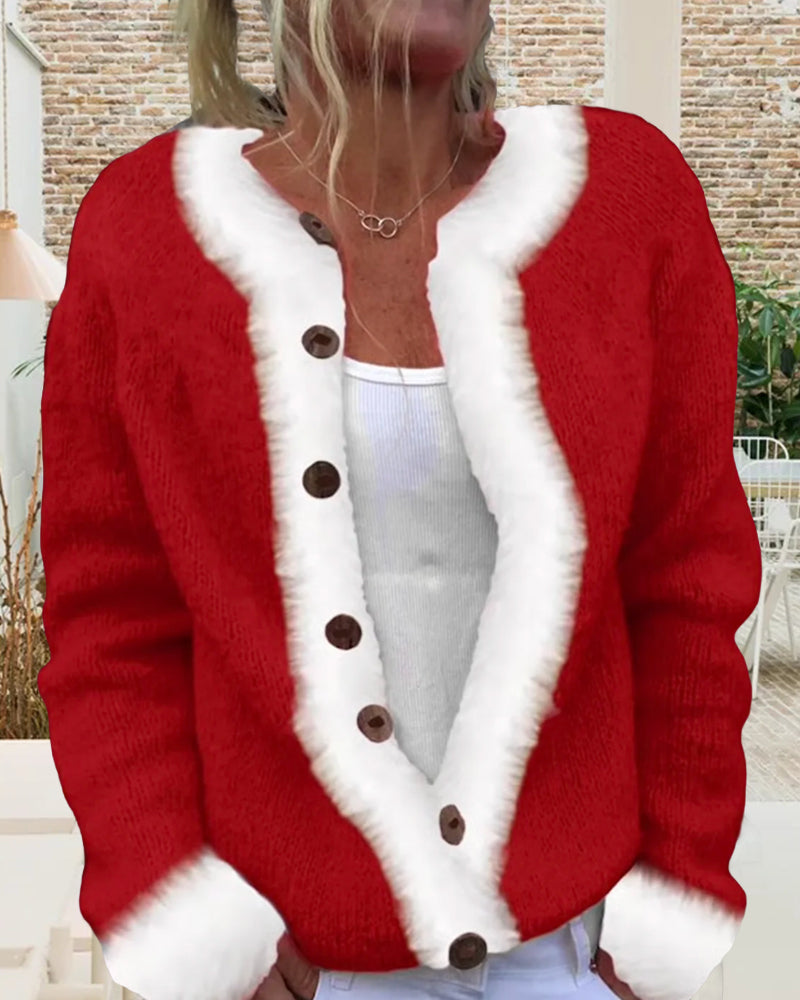 Virelle Dame Farvekontrast Moderigtig Langærmet Cardigan – Stilfuld Strikket Sweater