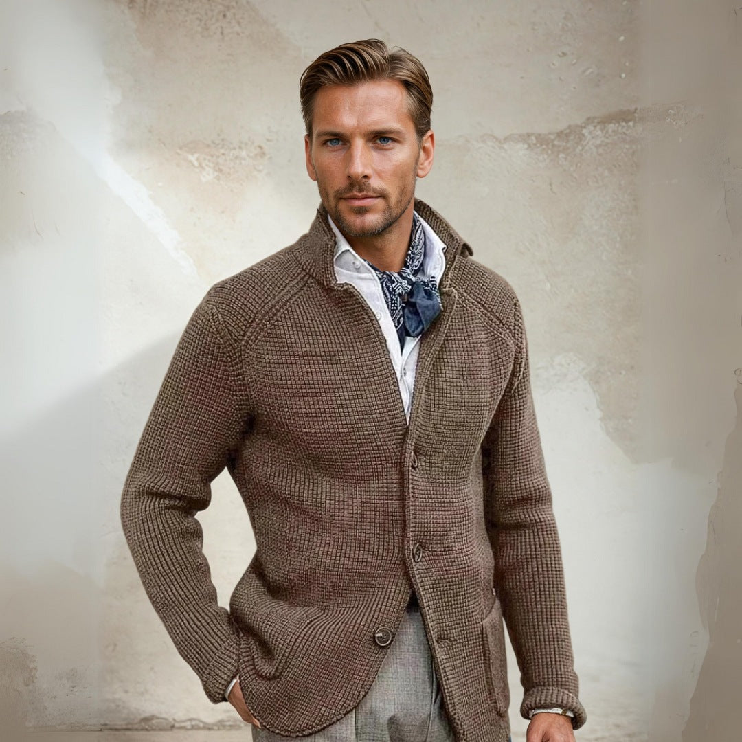 Men's Wool Blend Jacket – Tailored Fit with High Collar and Side Pockets