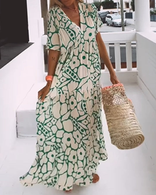 Élora | V-neck Dress with Printed Elegance