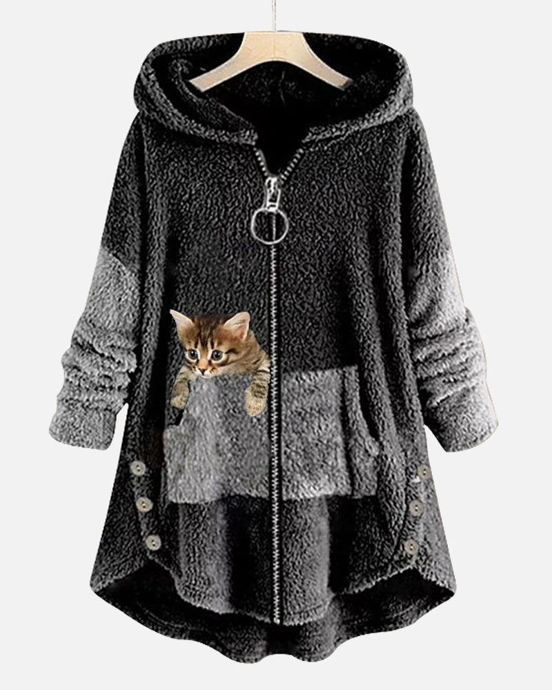 Charmelise Hooded Cape with Cute Cat Print – Cozy and Stylish