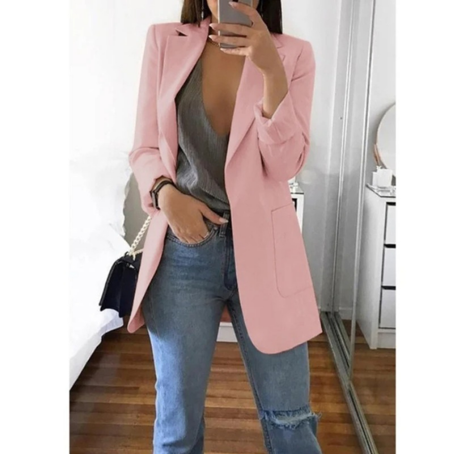 INES | Long Blazer in Sophisticated Khaki