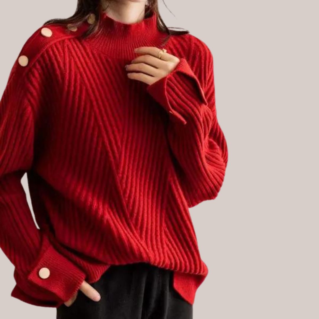Saphira Knitted High Neck Sweater – Dametrøje med knapdetaljer