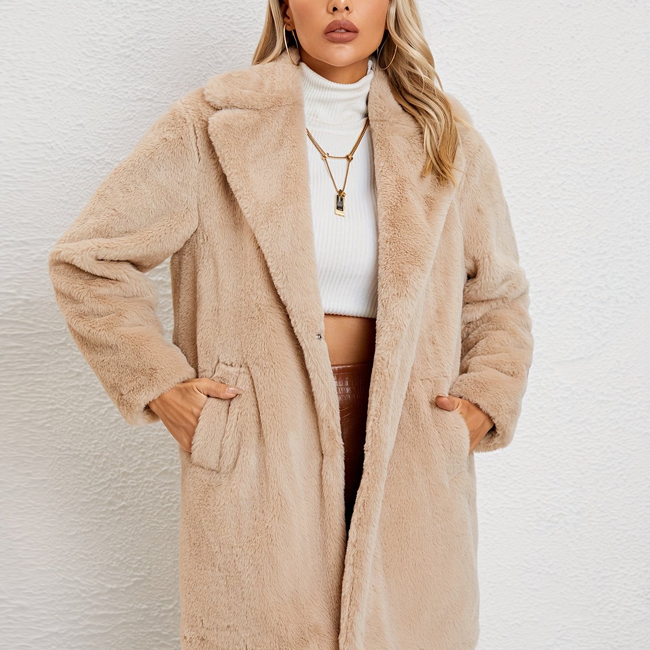 Liora™ | Fuzzy Mid Length Overcoat for Women – Warm, Soft & Stylish