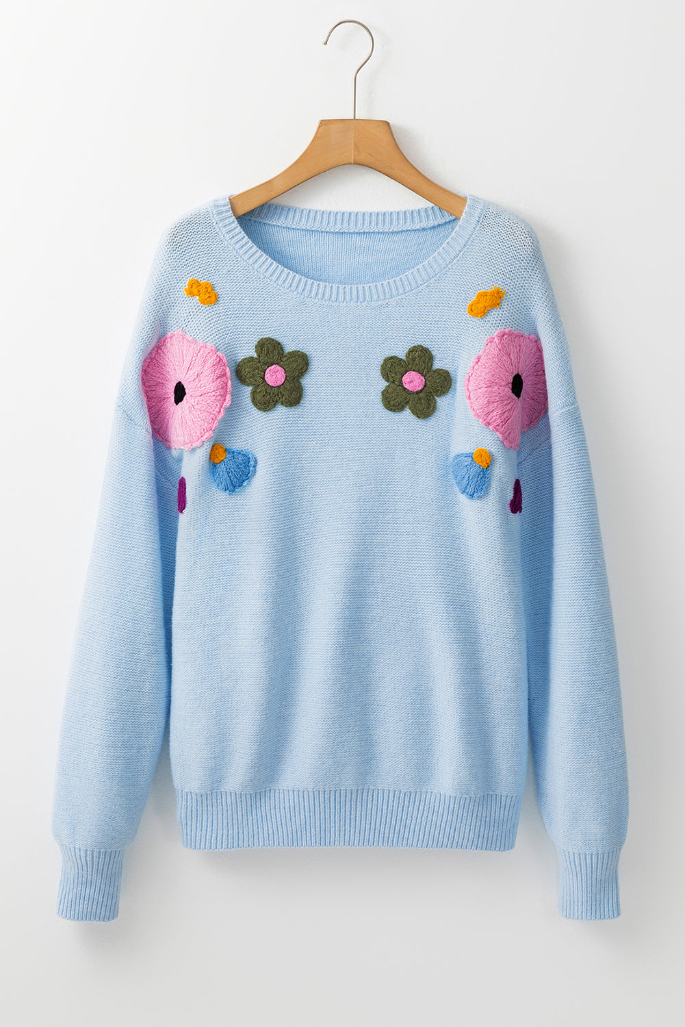 Veralyn strikket sweater med ribbede kanter og blomstermønster – Dame sweater