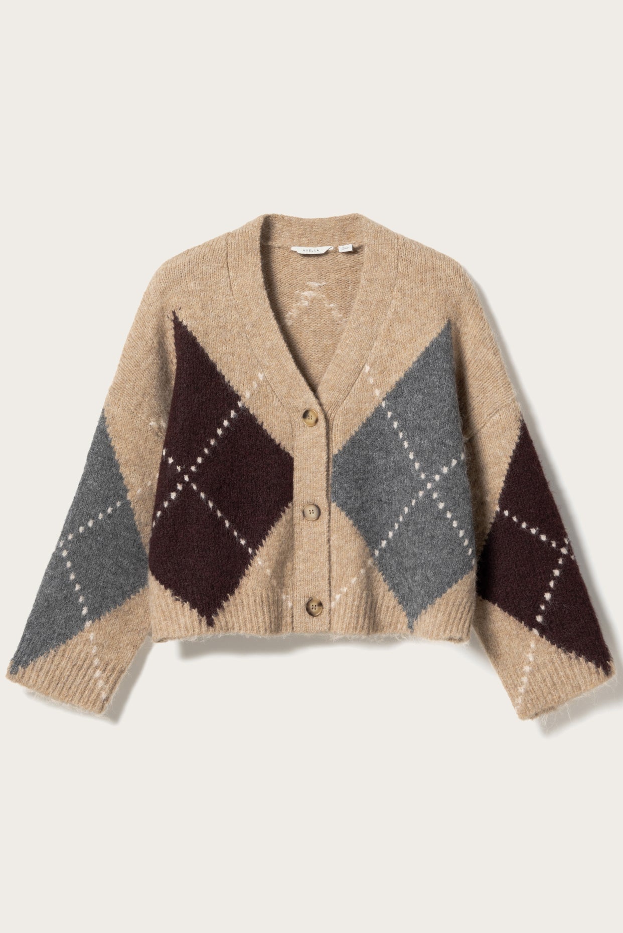 Annika Strikket Cardigan i Sand Melange – Elegant Trøje til Hverdagslag