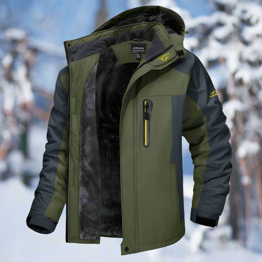 Lined Men's Winter Jacket – With Hood and Spacious Zipper Pockets