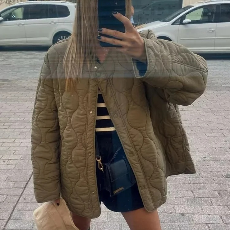 Moa Dam Puffer Jacket – Round Neck Buttoned Outer Jacket