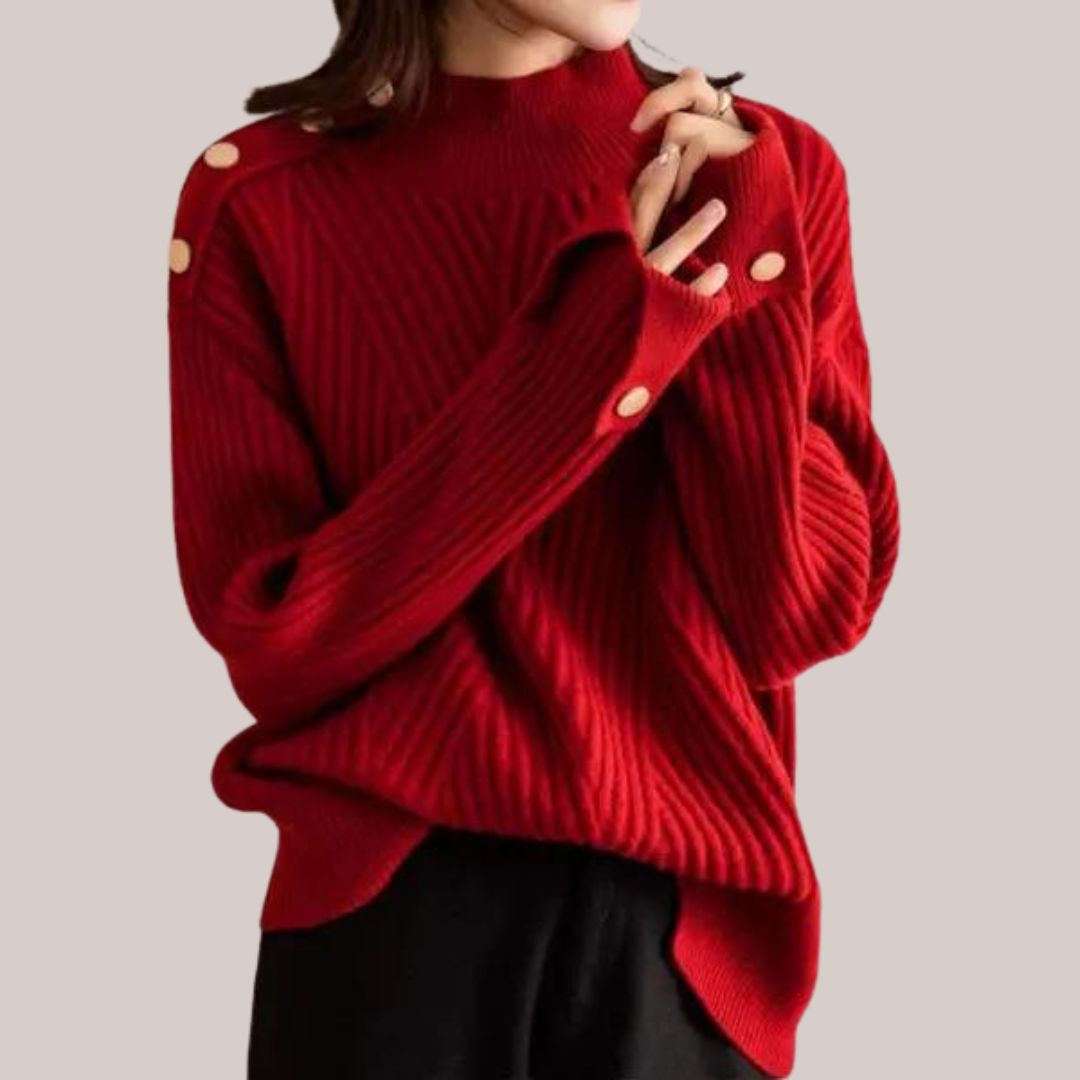 Saphira Knitted High Neck Sweater – Dametrøje med knapdetaljer