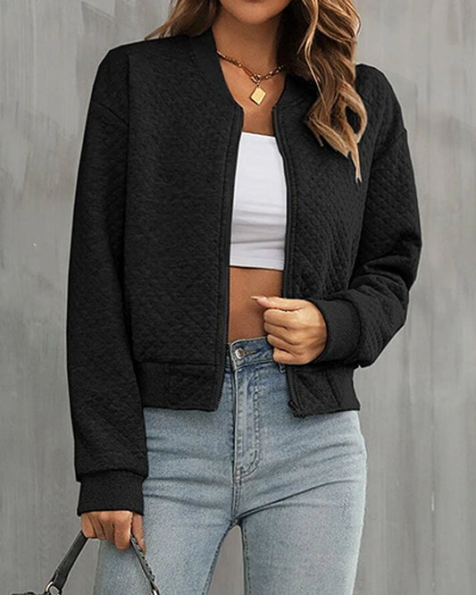 Women's Bomber Jacket Quilted – Short Jacket with Zipper & Ribbed Cuffs